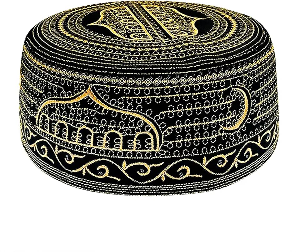 YJZQ Gebetsmütze für Herren, muslimischer Hut mit Stickerei, Kufi-Stil, traditionelle arabische Mütze, für Eid Ramadan Gebet