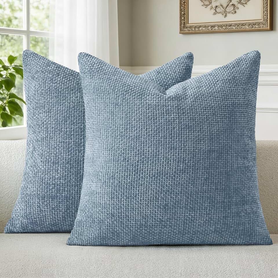 a moment Kissenbezug Blau 45x45 Chenille 2er Set Dekokissen Kissenbezüge