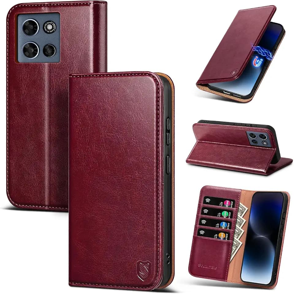 Compatible with Motorola Moto G 2026/2025 / G Play 2026 Case Wallet with Card Holder [4 Card Slots] Kickstand [RFID Blocking] PU Leather Phone Case Flip Cover TPU Shockproof,Wine Red