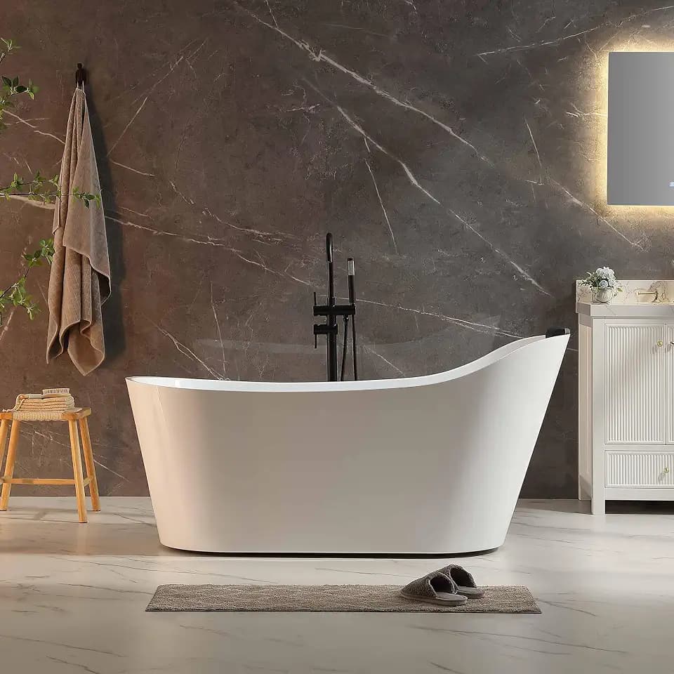 Empava 67" Upgraded Freestanding Whirlpool Oval Bathtub, 16 Jets, LED