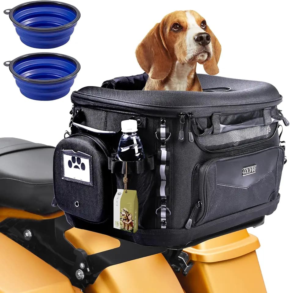 Motorrad-Hundetragetasche, tragbare Haustier-Tragetasche, Haustier-Reisetasche, Katzentragetasche für Harley Street Glide Road King Touring Trike Can Am mit Gepäckträger Beifahrersitz