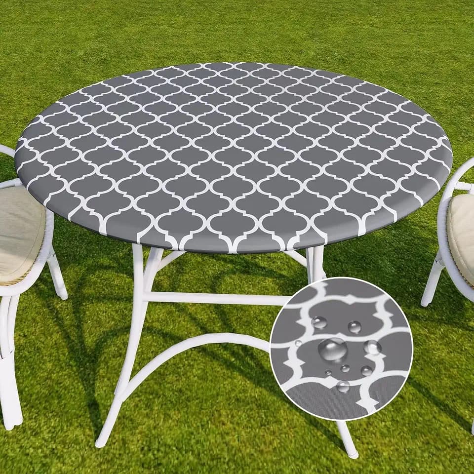 Romanstile Round Fitted Vinyl Tablecloth with Elastic Edge 100% Waterproof