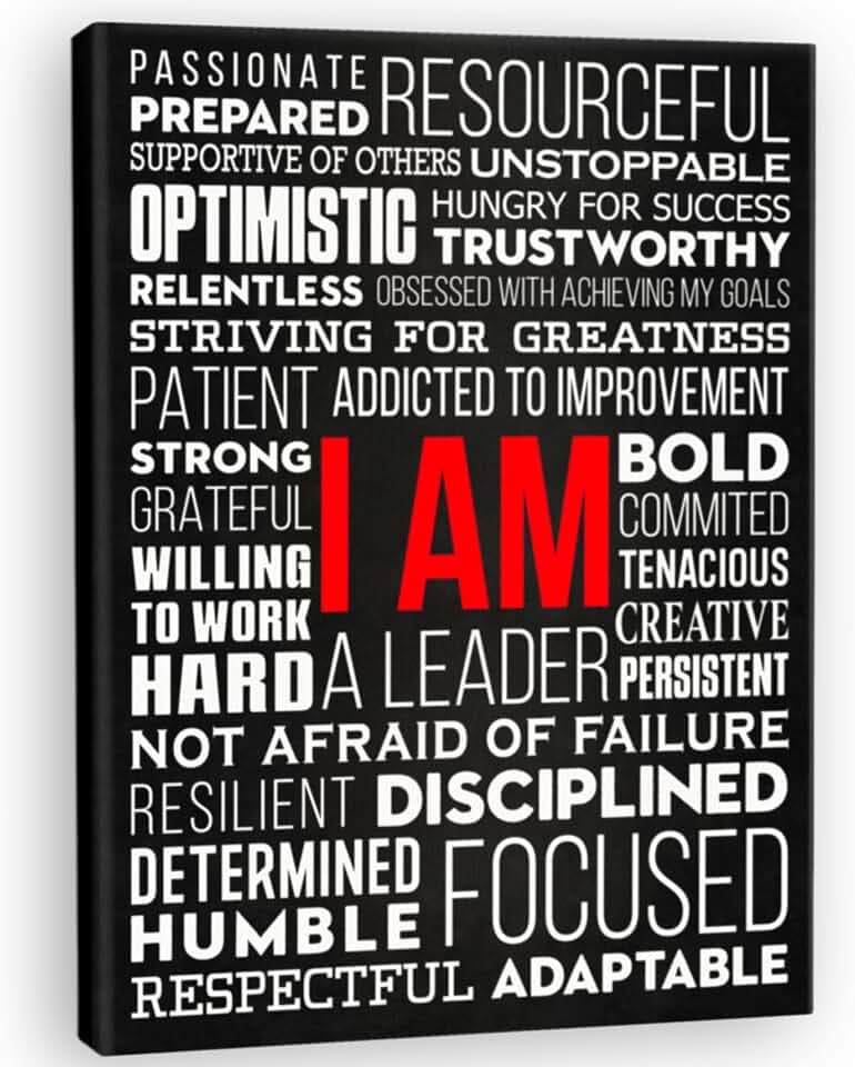 HoneyKICK I AM Positive Affirmations Wall Art Poster for Home or Office