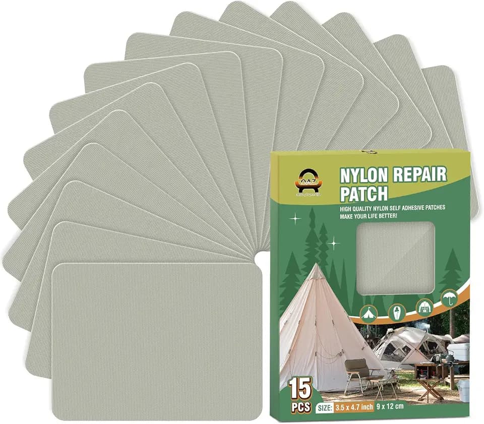 Nylon Selbstklebende Patches, OAZ 15 Stück 9x12cm Selbstklebender Wasserdichte Reparatur Patch, Nylon Flicken Selbstklebend Hellgrau, für Zelte, Daunenjacke, Schlafsack, Tasche