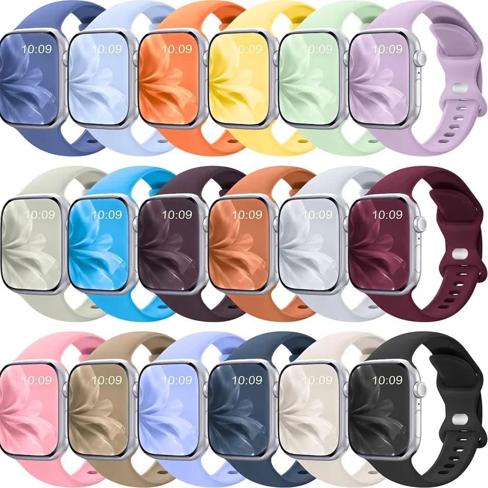 18 Pack Silicone Bands Compatible with Apple Watch 38mm 40mm 41mm 42mm 44mm 45mm 46mm 49mm Women Men, Soft Waterproof Replacement Wrist Sport Band for iWatch Series 11 10 9 8 7 6 5 4 3 2 1 SE Ultra