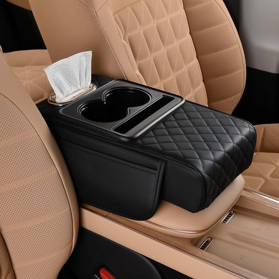FREESOO Universal 5-in-1 Car Middle Center Console Cover with Cup Holder