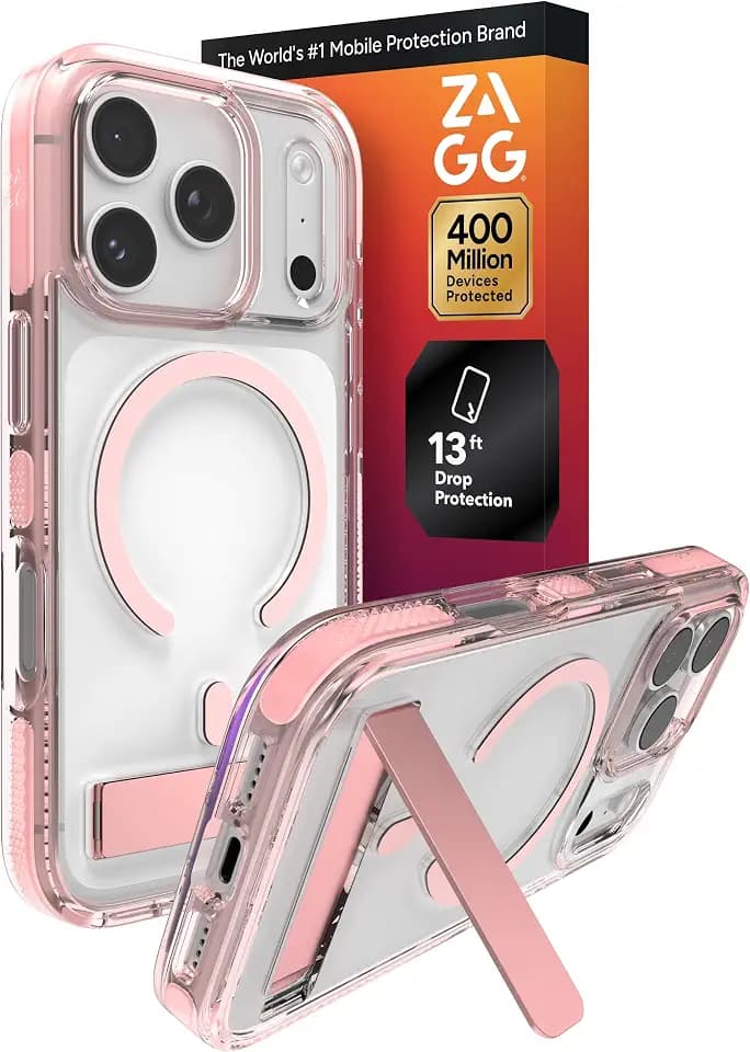 ZAGG Santa Cruz Snap Case with Kickstand for iPhone 17 Pro - Pink Sorbet, Drop Protection (13ft/4m), MagSafe Charging Compatible, ClearGuard Anti-Yellowing Technology, Scratch Resistant Phone Case