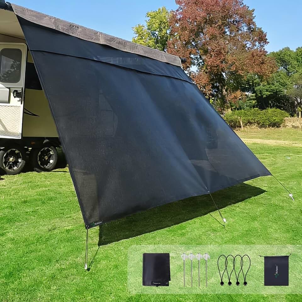 Dulepax RV Awning Sun Shade Screen with Zipper, 8'x9'3" for 10' RV Awning