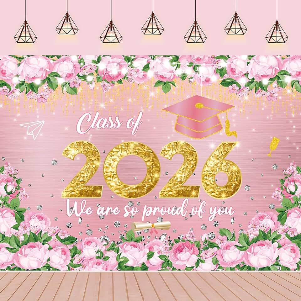Pink Graduation Backdrop Class of 2026 Backdrop Graduation Party Decor
