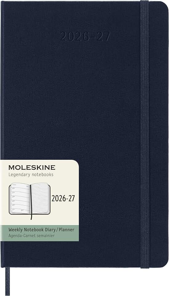 Moleskine Wochenkalender 2026–2027 – 18-Monats-Kalender mit Notizbereich, Hartcover und Gummibandverschluss, Farbe Saphirblau, Large-Format 13 x 21 cm