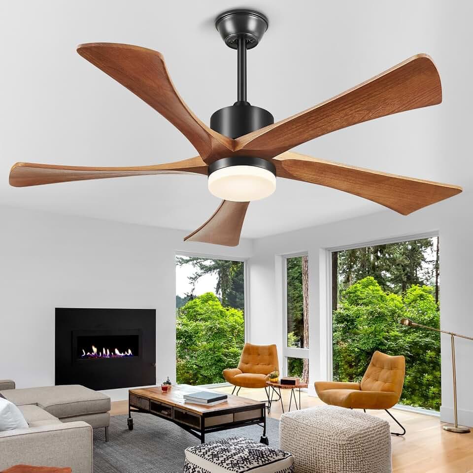 60" Ceiling Fans With Lights and Remote US Patent 5 Wood Blades Fan Walnut