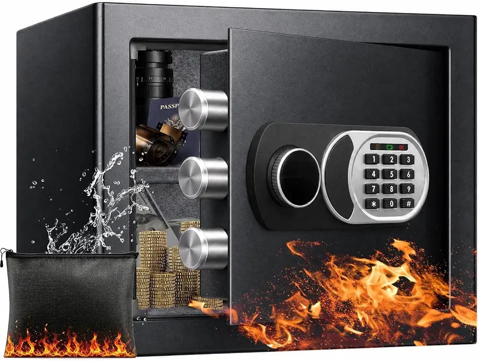 1.8 Cuft Small Safe Box with Fireproof Waterproof Bag, Safes for Home Documents, Anti-Theft Safety Box With Digital Keypad, Smart Alert System, Spare Keys, Personal Safe for Cash Money