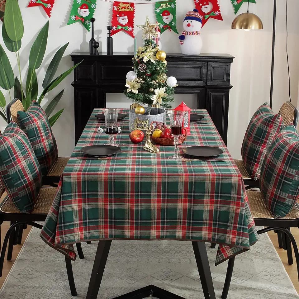Christmas Tablecloth Table Cloths Plaid Checkered Xmas Winter Holiday Dining Table Decoration (Green Plaid, 55" x 86")