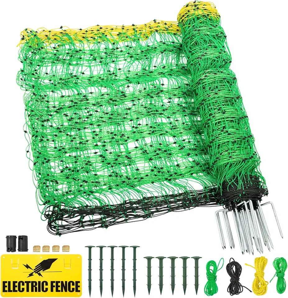 TMEE Electric Fence Netting Livestock Fencing for Goat with 14 Posts Double Spiked, Portable Mesh for Sheep, Deer, Hogs, Dogs in Backyards, Farms and Ranches, 49.6" H x 164' L, Green