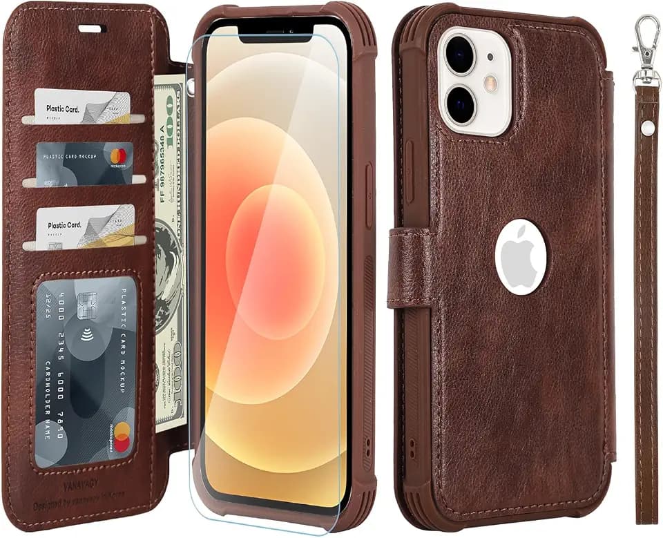 VANAVAGY Wallet Case for iPhone 12/12 Pro 6.1 inch, Burgundy