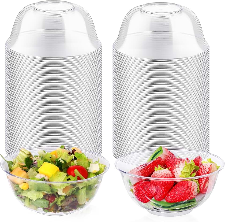 mwellewm 100 Pack 12 oz Clear Plastic Bowls, Small Bowls for Parties