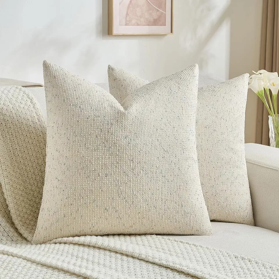 FUTEI Cream Decorative Throw Pillow Covers 18x18 Inch Set of 2,Soft Cozy Chenille Colorful Granular Textured Cushion Case,Modern Home Decor for Couch Bed Living Room