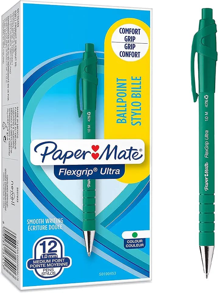 Paper Mate Flexgrip Ultra-Druckkugelschreiber | mittlere Spitze (1,0 mm) | grün | 12er-Box