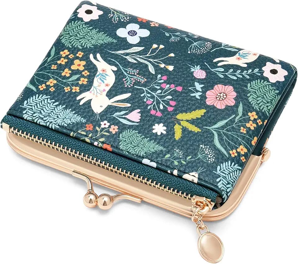 FALAN MULE Womens Wallet Small RFID Blocking Bifold Coin Purse with Kiss Lock