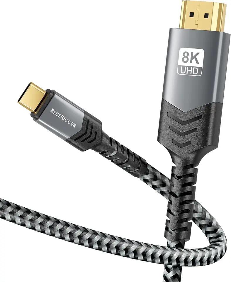 BlueRigger 8K USB C to HDMI Cable (6FT, 8K 60Hz, Uni-Directional, 48Gbps, USB Type C 3.1, HDMI 2.1 Premium Braided Cord, USBC to HDMI) – Thunderbolt 3/4 Compatible with Phone, Laptop, Tablet