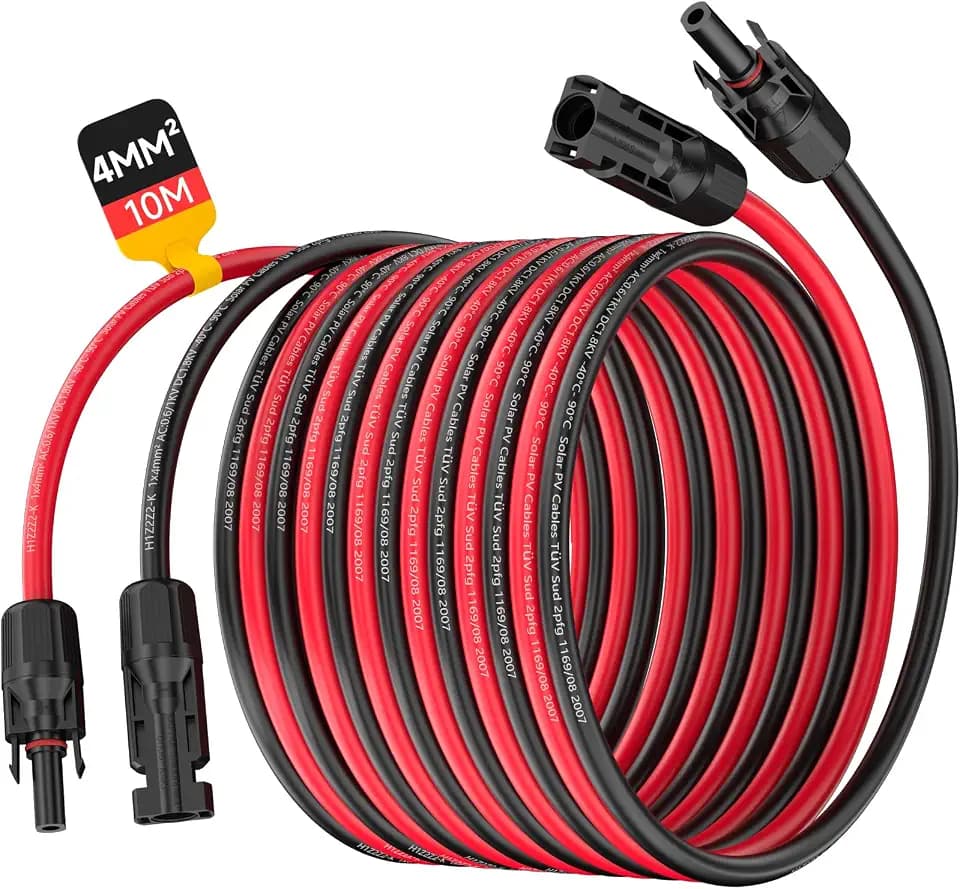 SOLARKABEL 4MM², PV VERLÄNGERUNGSKABEL 10M MIT BUCHSEN UND SOLARSTECKER, 12AWG SOLARKABEL VERLÄNGERUNG, IP68 WASSERDICHTEM PHOTOVOLTAIK KABEL STECKER FÜR SOLARSYSTEME (ROT/SCHWARZ)