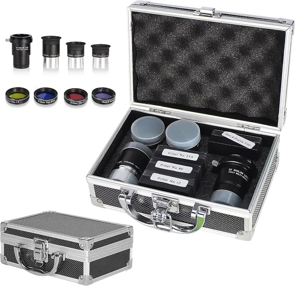 Celticbird Astronomical Telescope Accessory Kit - with 3pcs Plossl Eyepieces Set, 4pcs Filter Set, a 2X Barlow Lens