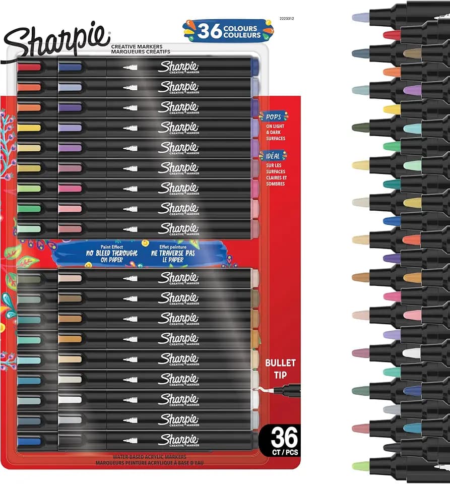 Sharpie Creative Marker Acryl-Farbstifte | Wasserbasierte Farbmarker mit Rundspitze | Bastel- & Künstlerbedarf | Warme Töne | 36 Stück