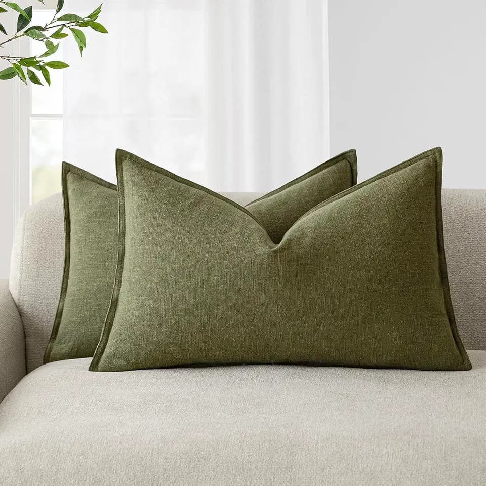 Foindtower Decorative Linen Lumbar Throw Pillow Covers 12x20 Olive Green