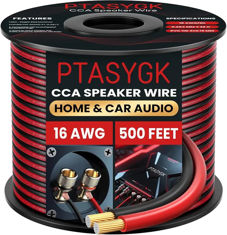 16 Gauge Speaker Wire 500ft 2-Conductor CCA Home Theater Surround