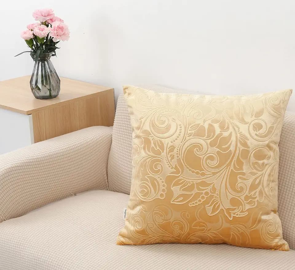 TangDepot Embossed Velvet Throw Pillow Cover-(18" x 18", C33 Beige)