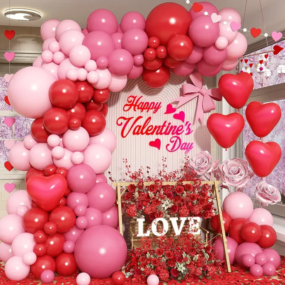 Pink and Red Balloons Arch Kit Mothers Day Balloon Garland Red Pink Heart Shaped Latex Party Balloon for Women Happy Mothers Day Best Mon Anniversary Sweet Valentine Day Romantic Decorations