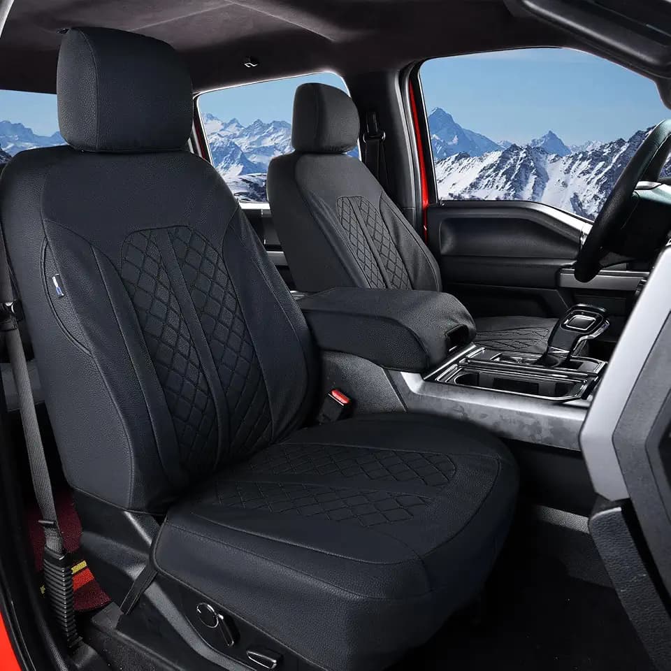Truckiipa Chevy Silverado 1500 Seat Covers Leather Custom Seat Covers Custom Fit for 2007-2026 Chevy Silverado GMC Sierra 1500, 2015-2026 2500HD 3500HD Double Crew Extended Cab, Front Pair, Black
