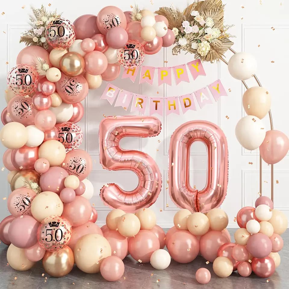 50th Birthday Decorations Rose Gold Balloon Arch Kit For Women