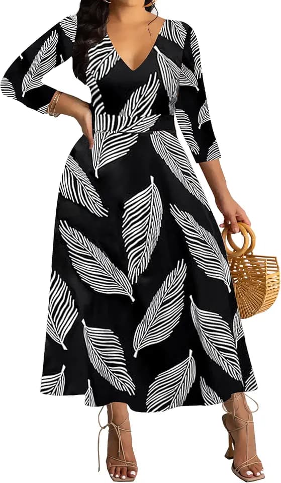 VisiChenup African Print Dress for Women Casual Midi Dress