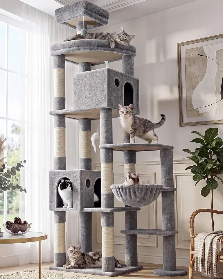 Globlazer Giant Cat Tree for Indoor Large Cats, 83in, F83, Light Grey