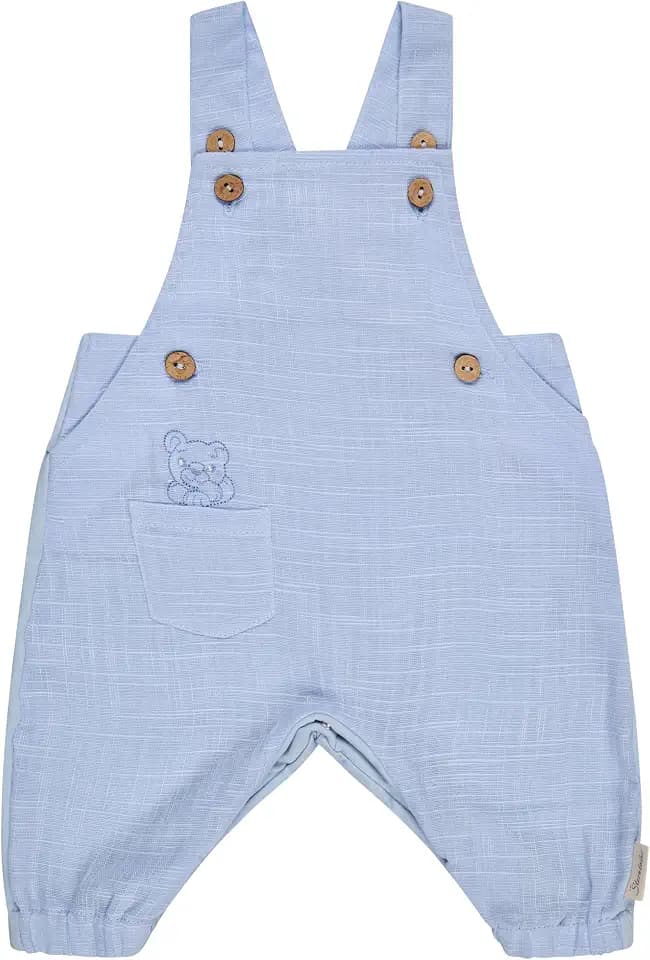 Sterntaler Latzhose Leinenoptik – Baby- und Kinder Latzhose aus Baumwolle, Vorderteil Leinenoptik uni, Rückteil Jersey, Tasche, Löwen-Stickerei, Kokosknöpfe, verdeckte Knopfleiste