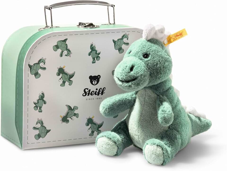 Steiff Joshi Baby T-Rex 16cm gruenblau im Koffer, Soft Cuddly Friends, Kuscheltier Dinosaurier, Stofftier Dino zum Spielen & Kuscheln, aus kuschelweichem Plüsch, waschmaschinenfest