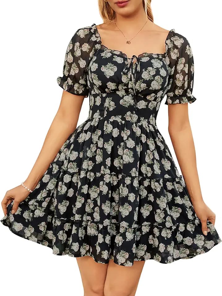Scarlet Darkness Floral Corset Mini Dress Women Teen Summer Short Sundress