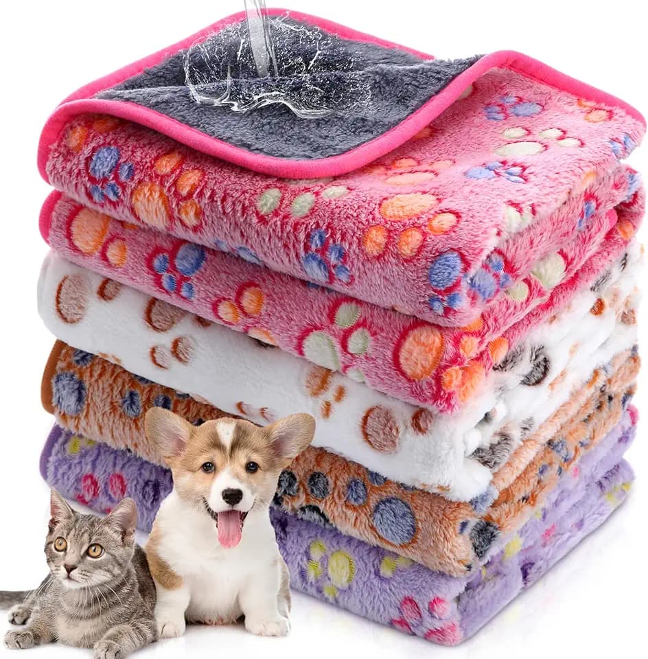 Panelee 30 x 21 Inch 4 Pcs Waterproof Dog Blankets Paw Print for Whelping
