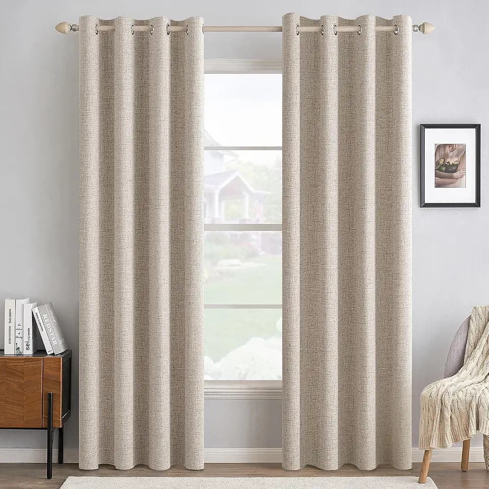 MIULEE 100% Blackout Linen Curtains for Bedroom 52x96 Inches Natural