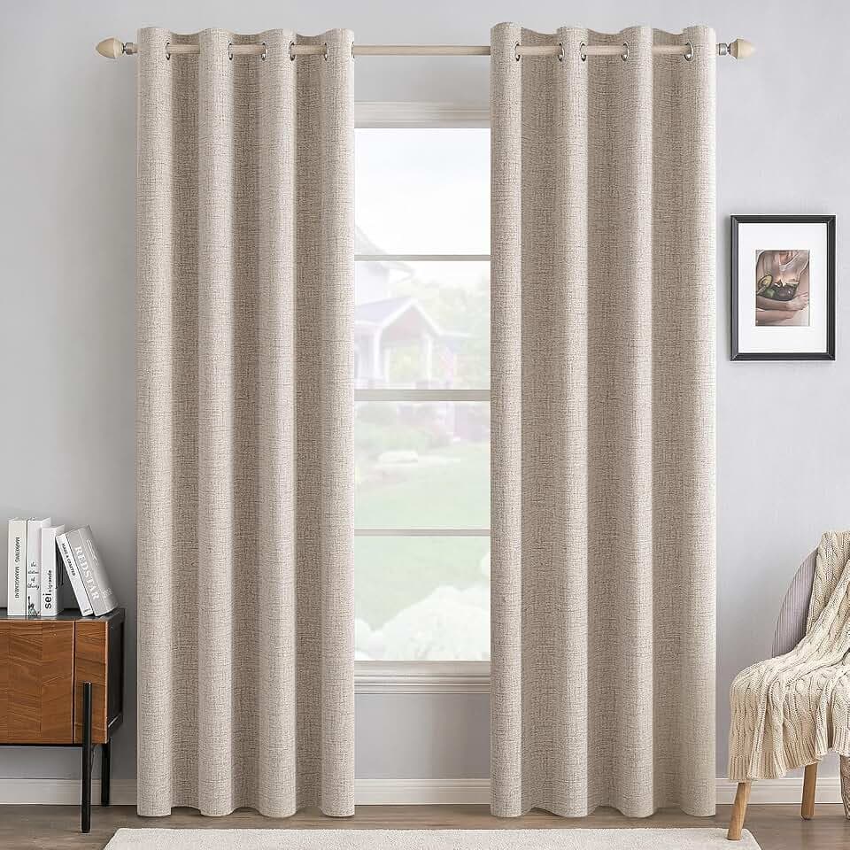 MIULEE 100% Blackout Linen Curtains for Bedroom 52x90 Inches Natural
