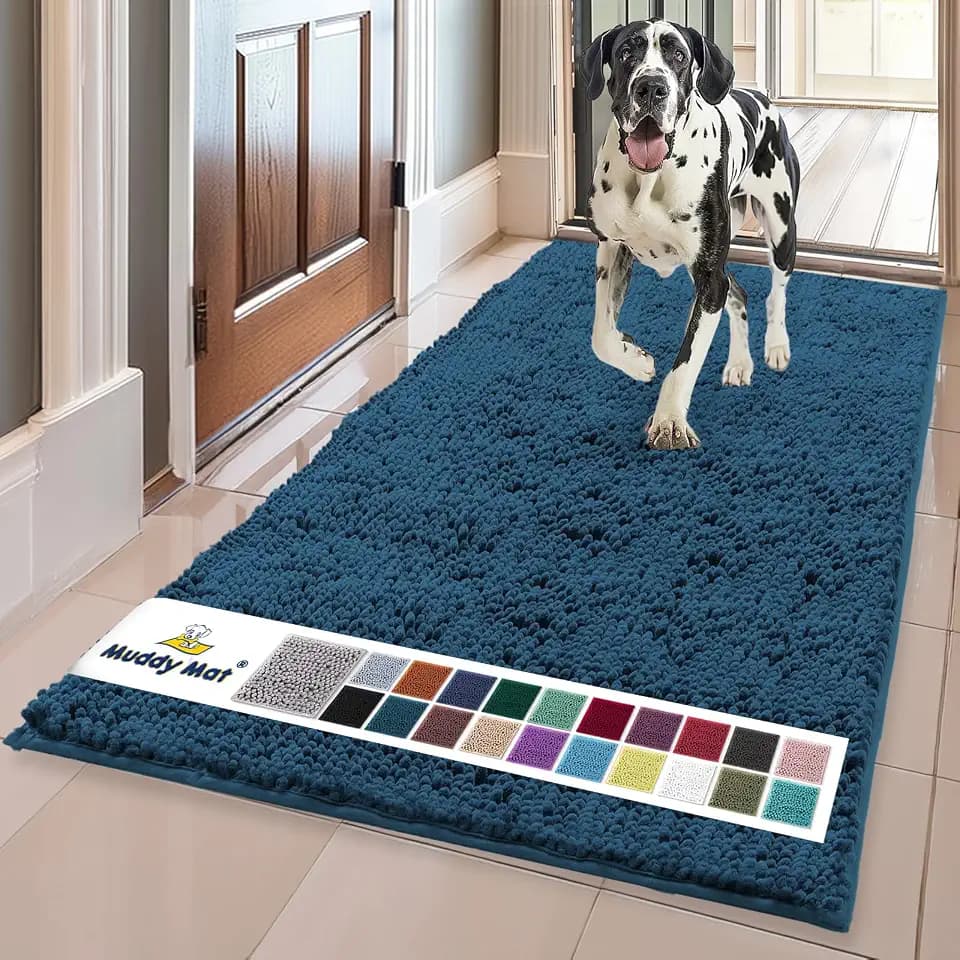 Muddy Mat® | Super Water Absorbent Door Mat Indoor, Microfiber Quick Dry Chenille Entryway Rug,Slip Resistant Front Door Mat,Indoor Mats for Entryway,Machine Washable Pet Rug, Atlantic Green 36"x120"