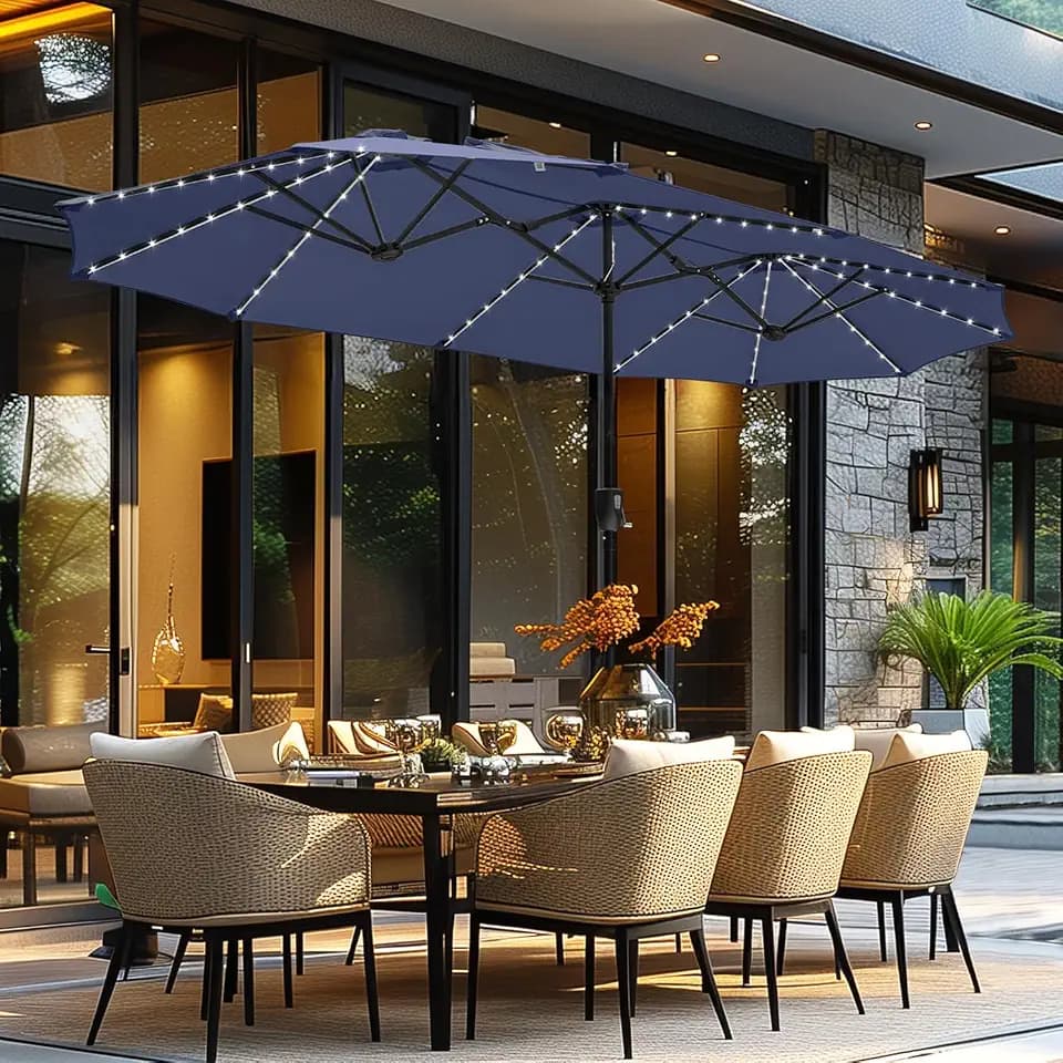 GREEN PARTY 13ft Patio Umbrella with Led Lights, Rectangle Outdoor Umbrella