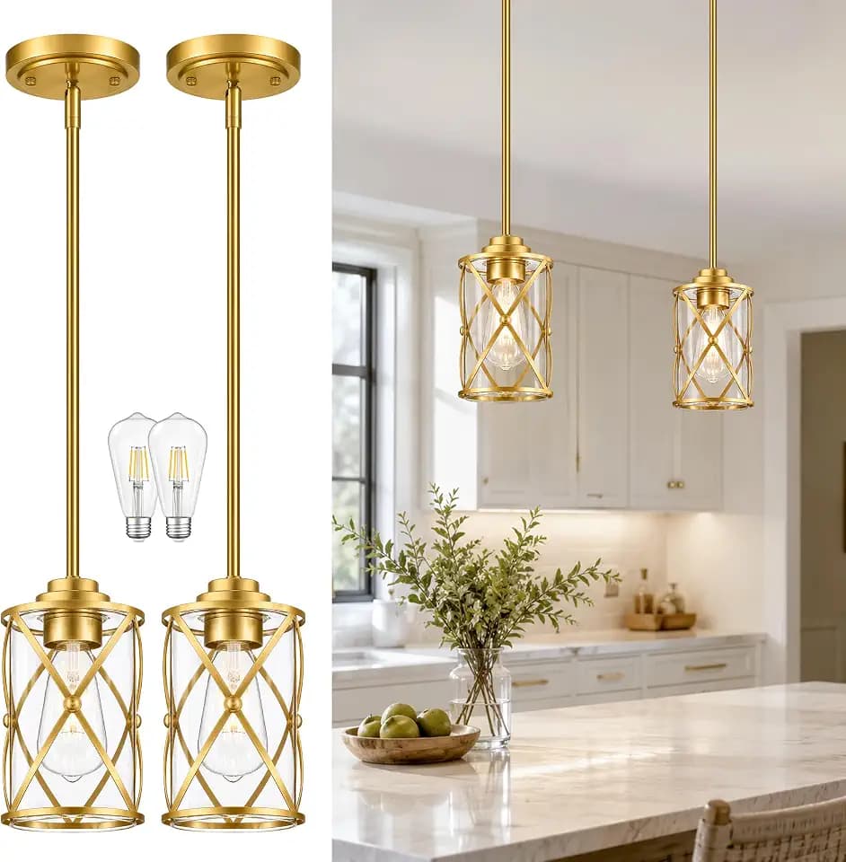 2 Pack Modern Gold Pendant Lights Kitchen Island Bulb Included