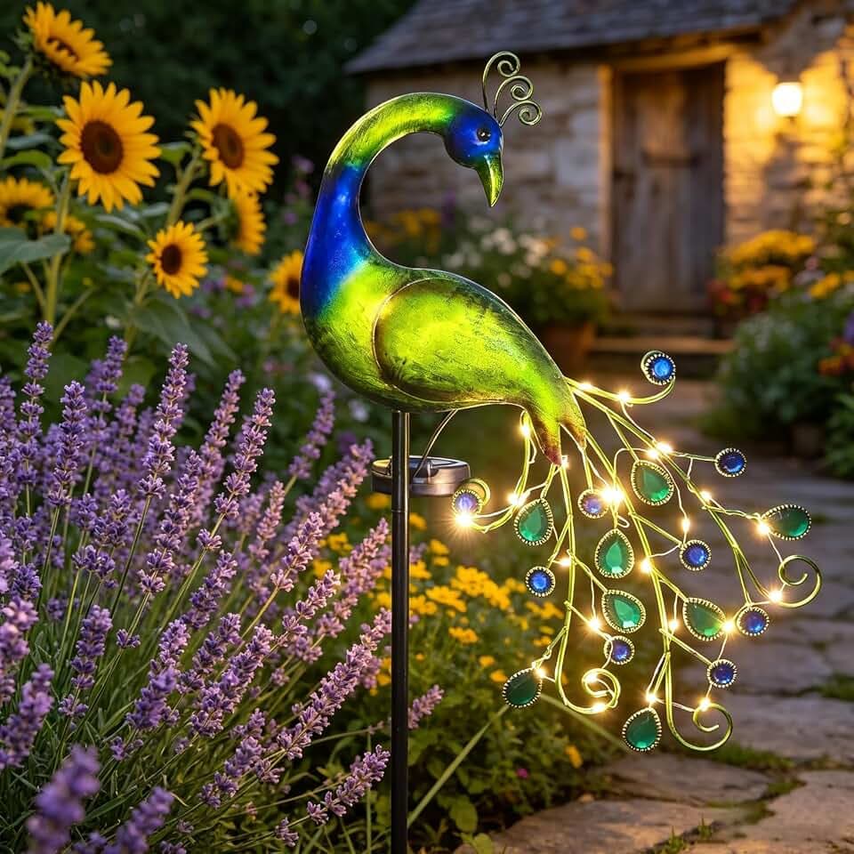 Solar Gartenleuchte Metall Pfau Gartendeko Wasserdicht Pfau Solar Pfahl Lichter für Outdoor Patio Hof Dekorationen