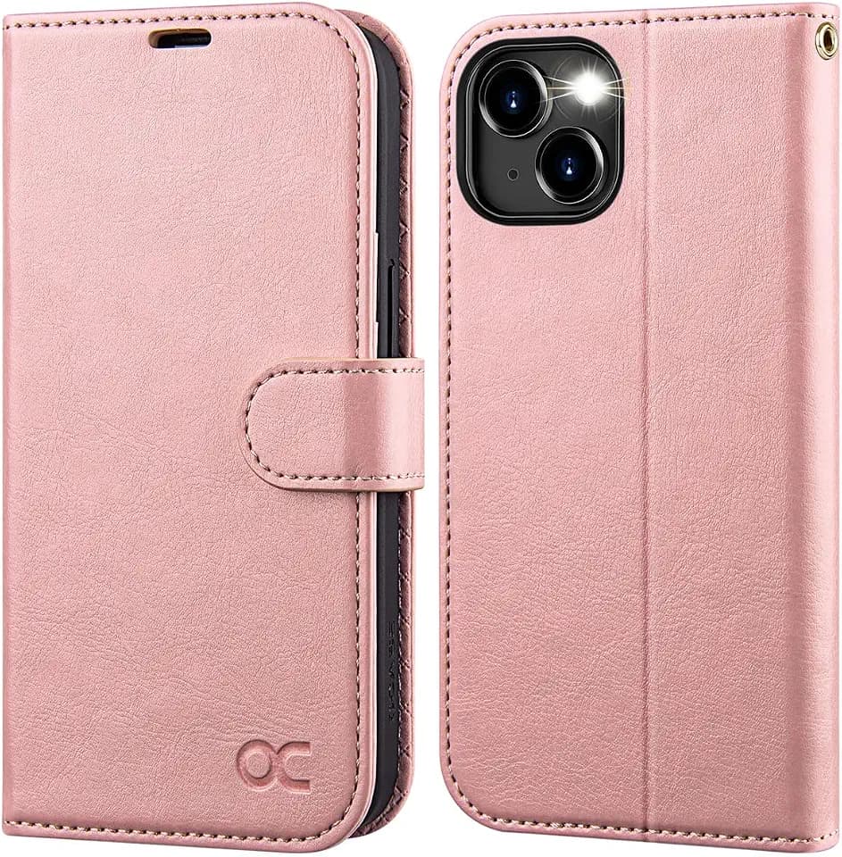 OCASE for iPhone 15 Wallet Case, Card Holder, Pink
