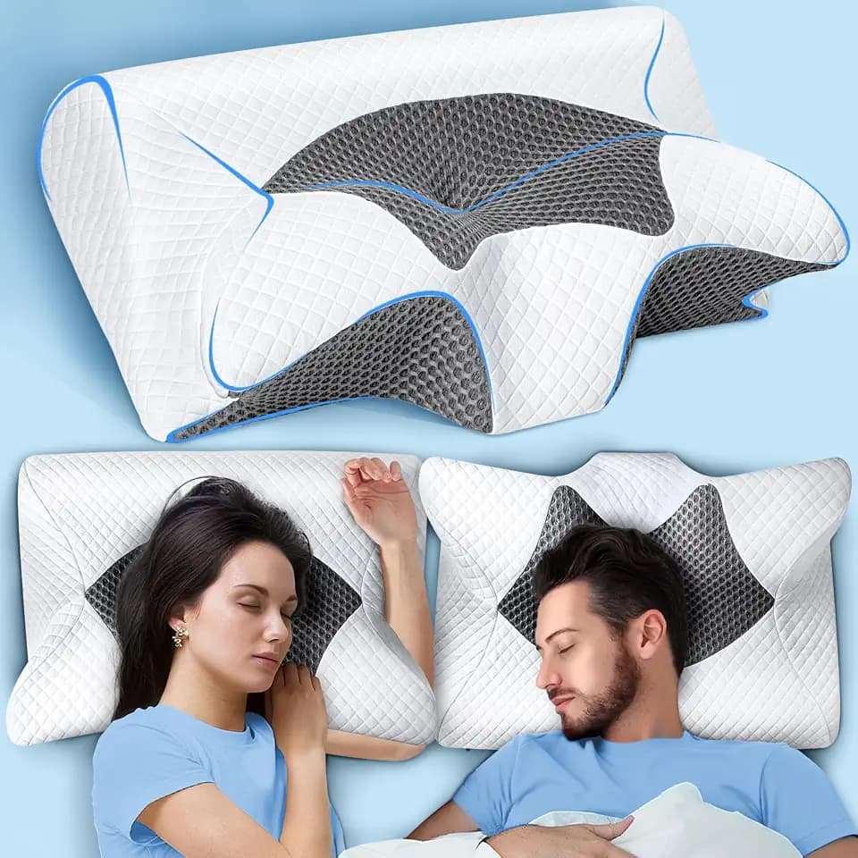 SAHEYER Nackenkissen Memory Foam Kissen, 2 in 1 Nackenstützkissen Kopfkissen Seitenschläfer für Bauchschläfer & Rückenschläfer, mit Waschbarem und Atmungsaktiv Kissenbezug, 59 * 43 * 12/15cm, Grau