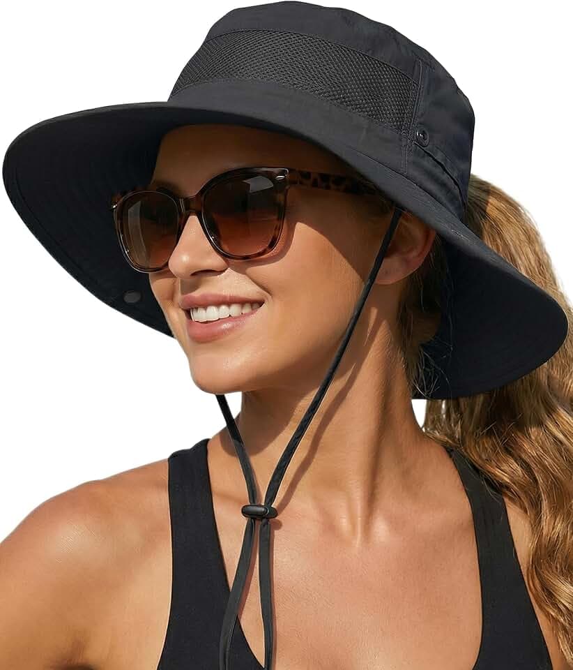 Women's Sun Hat Sun Protection Wide Brim Bucket with Ponytail Hole Summer