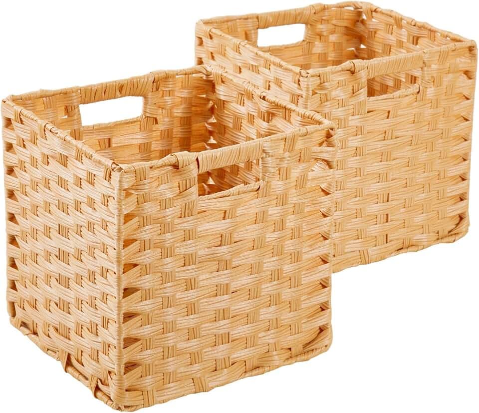 Aufbewahrungskorb, 25x25x25cm Aufbewahrungsboxen aus Polypropylene und Metallstreifenfür Vorratskammer, Schrank, Spielzeugschrank, Wasserdicht, Nicht Schimmelig(2 Pack,Beige)