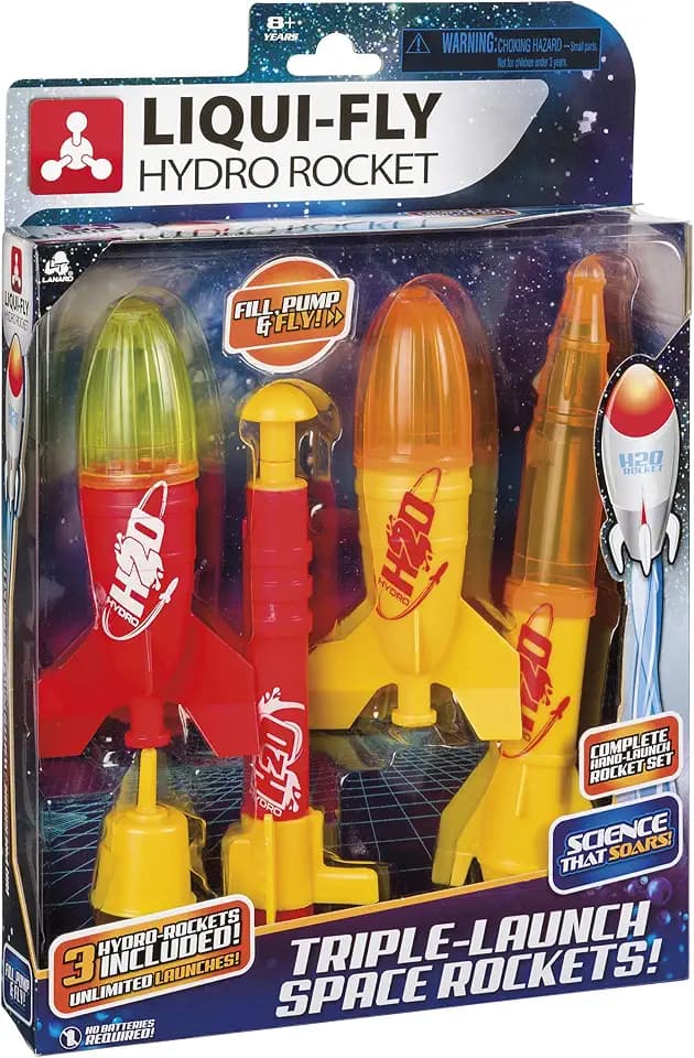 Toysmith Liqui-Fly Hydro Rockets, 3 Water Rocket Launcher Set, Ages 8+